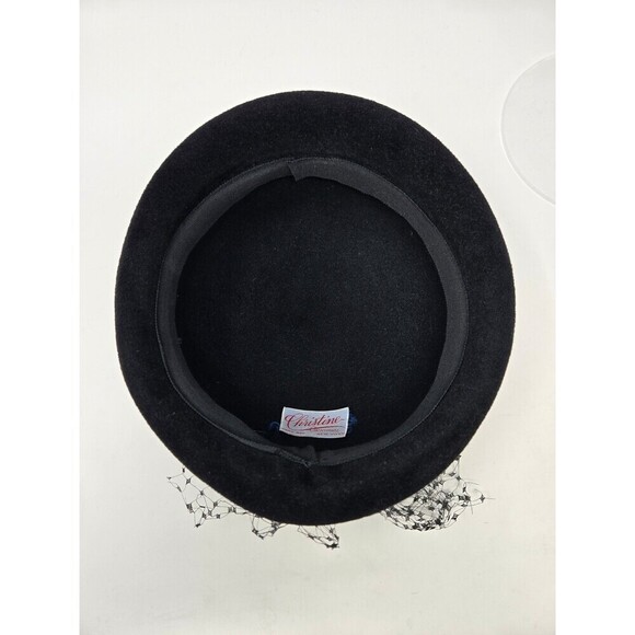 VINTAGE CHRISTINE ORIGINAL NEW YORK BLACK EMBELLISHED BOWLER HAT FEATHERS WOMEN - Picture 11 of 12